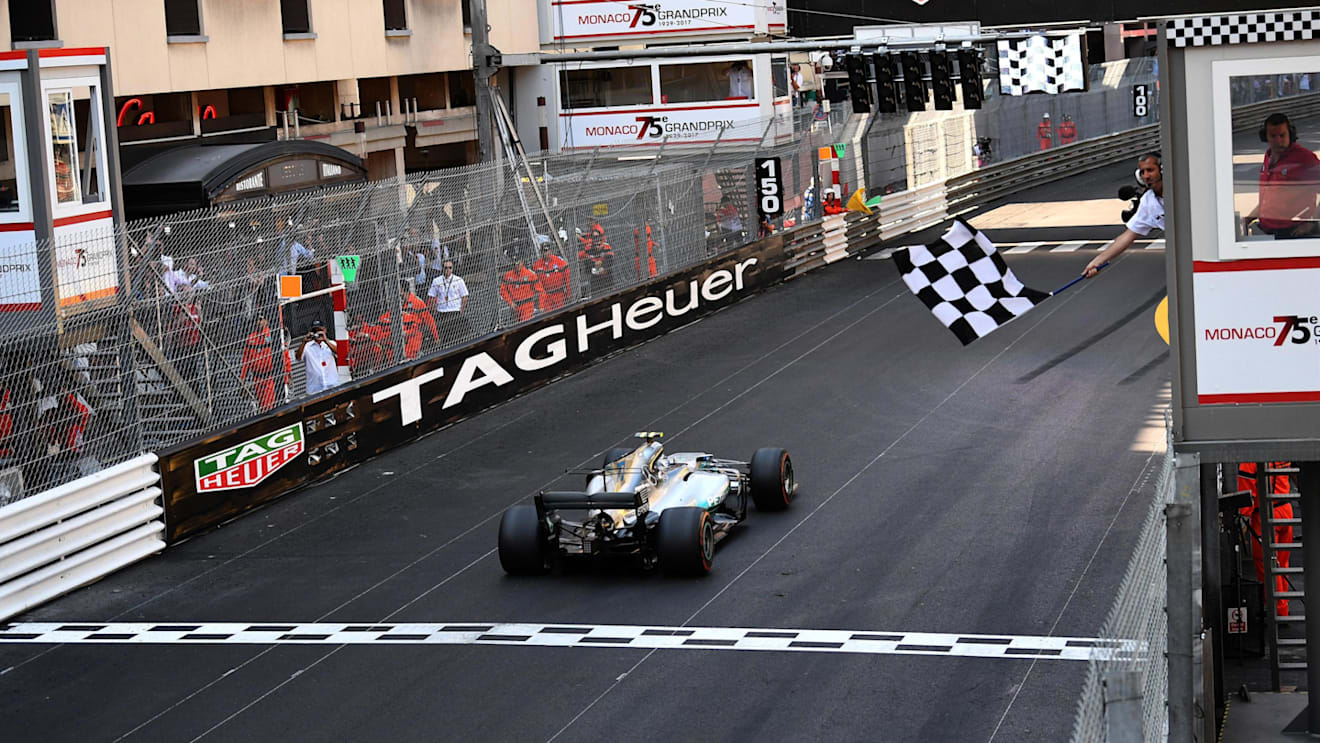 Valtteri Bottas (FIN) Mercedes-Benz F1 W08 Hybrid takes the chequered flag at Formula One World Championship, Rd6, Monaco Grand Prix, Race, Monte-Carlo, Monaco, Sunday 28 May 2017. © Sutton Images