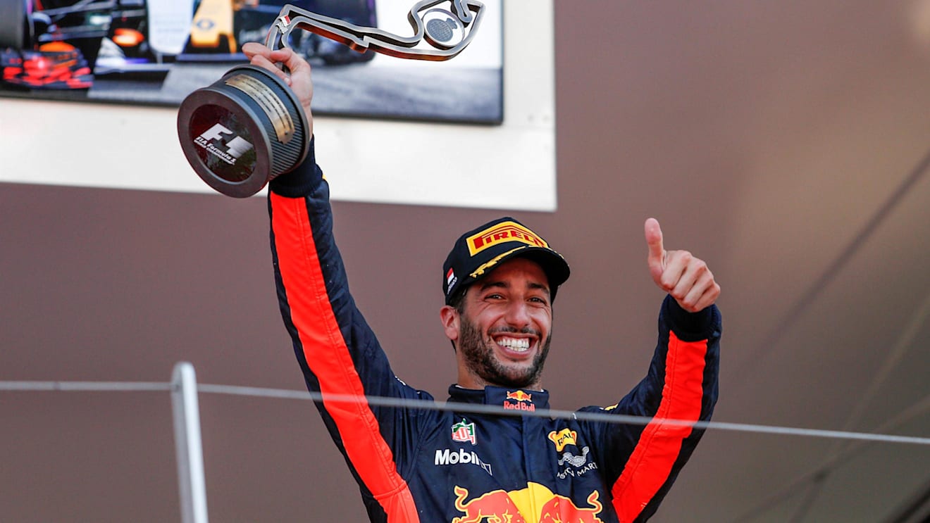 Daniel Ricciardo (AUS) Red Bull Racing celebrates with the trophy on the podium at Formula One World Championship, Rd6, Monaco Grand Prix, Race, Monte-Carlo, Monaco, Sunday 28 May 2017. © Sutton Images