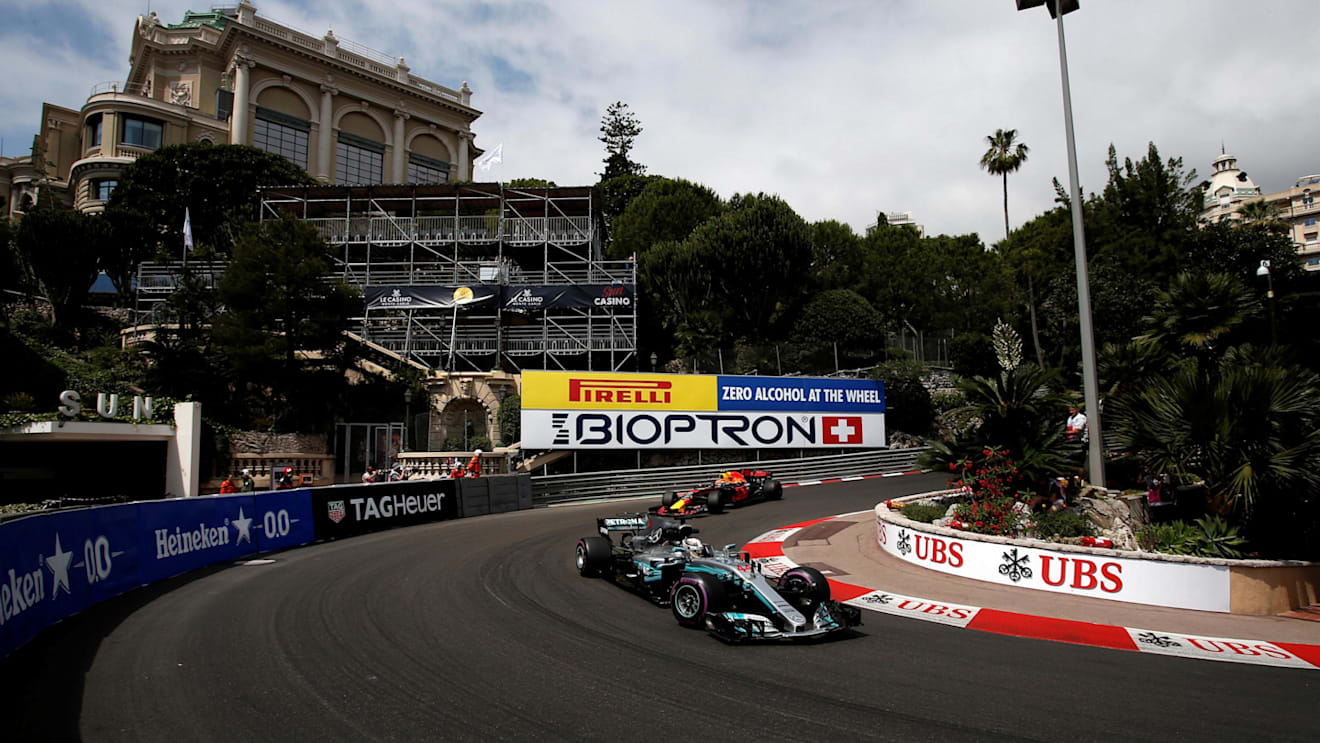 Lewis Hamilton (GBR) Mercedes-Benz F1 W08 Hybrid and Max Verstappen (NED) Red Bull Racing RB13 at Formula One World Championship, Rd6, Monaco Grand Prix, Practice, Monte-Carlo, Monaco, Thursday 25 May 2017. © Sutton Images