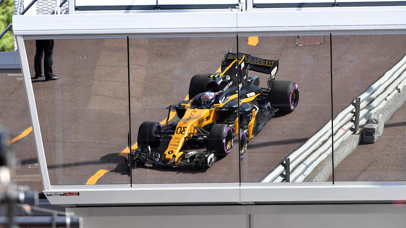 Jolyon Palmer (GBR) Renault Sport F1 Team RS17 reflection at Formula One World Championship, Rd6, Monaco Grand Prix, Practice, Monte-Carlo, Monaco, Thursday 25 May 2017. © Sutton Images