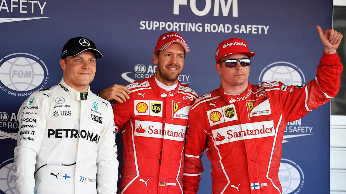 (L to R): Bottas Mercedes, pole sitter Vettel Ferrari and Raikkonen Ferrari celebrate at Formula One World Championship, Rd4, Russian Grand Prix, Qualifying, Sochi Autodrom, Sochi, Krasnodar Krai, Russia, Saturday 29 April 2017. © Sutton Motorsport Images
