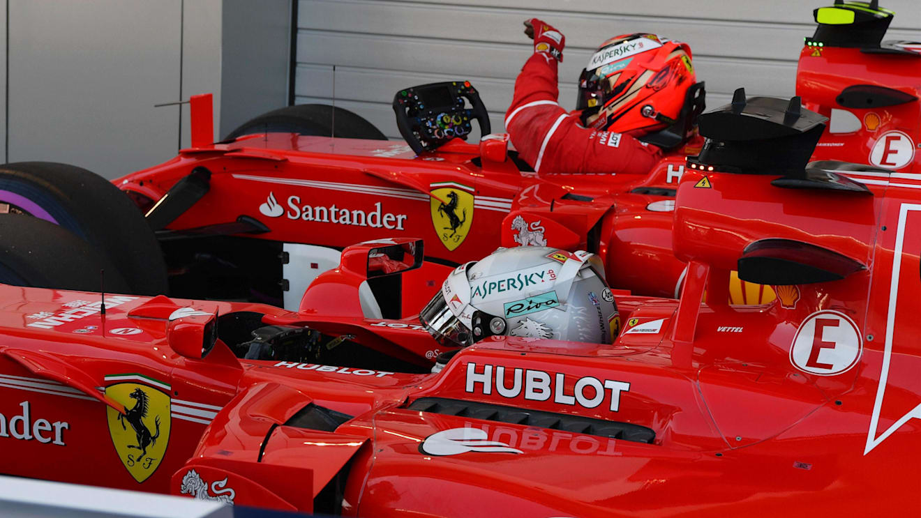 Pole sitter Vettel (GER) Ferrari SF70-H and Raikkonen (FIN) Ferrari SF70-H at Formula One World Championship, Rd4, Russian Grand Prix, Qualifying, Sochi Autodrom, Sochi, Krasnodar Krai, Russia, Saturday 29 April 2017. © Sutton Motorsport Images