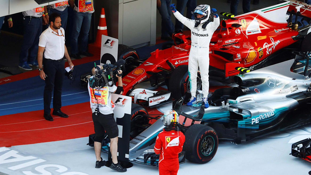 Race winner Valtteri Bottas (FIN) Mercedes-Benz F1 W08 Hybrid celebrates in parc ferme at Formula One World Championship, Rd4, Russian Grand Prix, Race, Sochi Autodrom, Sochi, Krasnodar Krai, Russia, Sunday 30 April 2017. © Sutton Motorsport Images