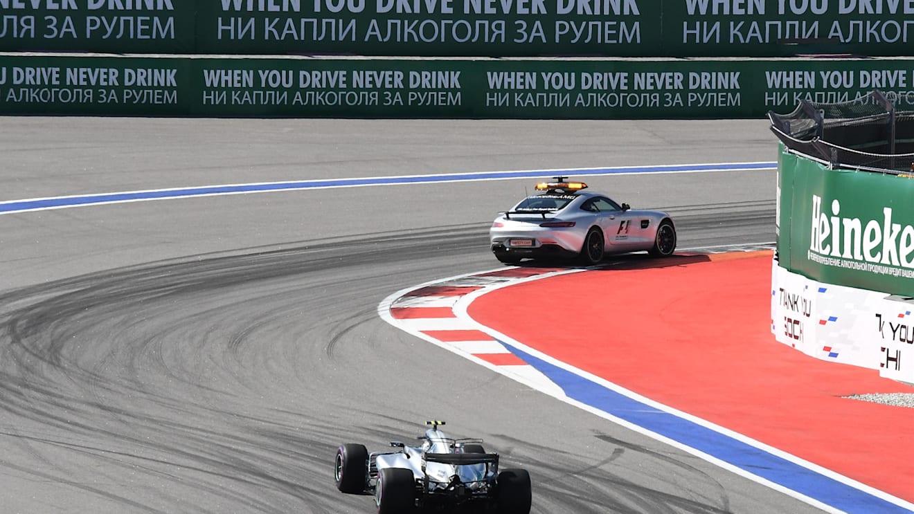 Safety car leads Valtteri Bottas (FIN) Mercedes-Benz F1 W08 Hybrid at Formula One World Championship, Rd4, Russian Grand Prix, Race, Sochi Autodrom, Sochi, Krasnodar Krai, Russia, Sunday 30 April 2017. © Sutton Motorsport Images