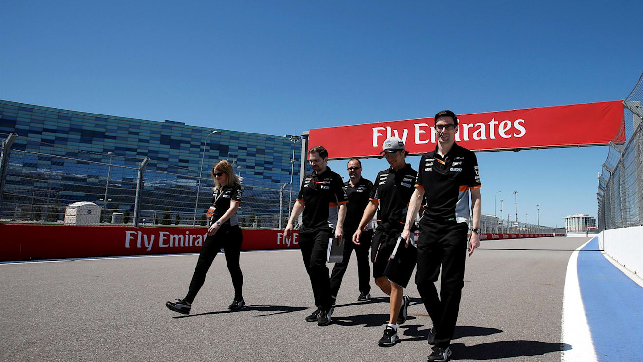 Sergio Perez (MEX) Force India walks the track at Formula One World Championship, Rd4, Russian Grand Prix, Preparations, Sochi Autodrom, Sochi, Krasnodar Krai, Russia, Thursday 27 April 2017. © Sutton Motorsport Images