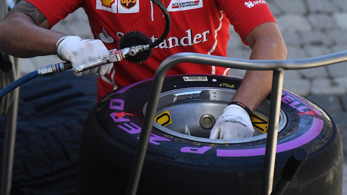 Ferrari mechanic and Pirelli tyres at Formula One World Championship, Rd4, Russian Grand Prix, Preparations, Sochi Autodrom, Sochi, Krasnodar Krai, Russia, Thursday 27 April 2017. © Sutton Motorsport Images