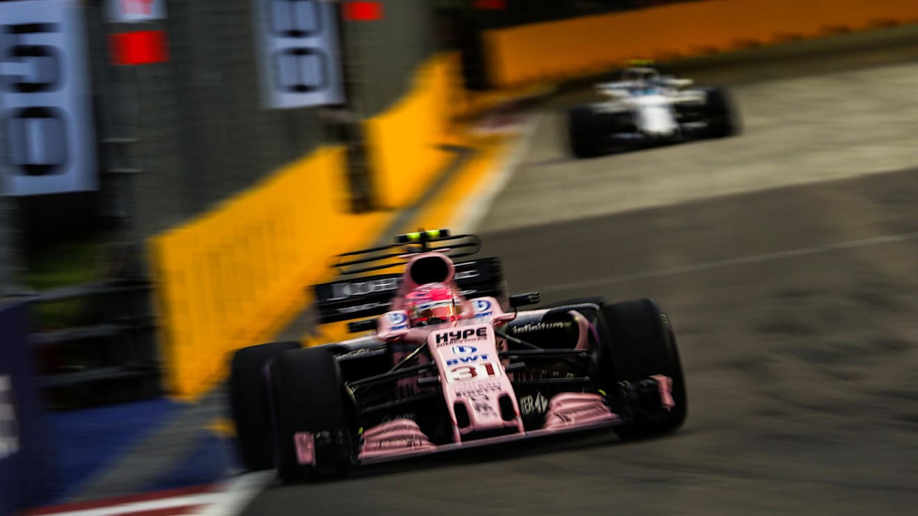 Esteban Ocon (FRA) Force India VJM10 at Formula One World Championship, Rd14, Singapore Grand Prix, Qualifying, Marina Bay Street Circuit, Singapore, Saturday 16 September 2017. © Sutton Images
