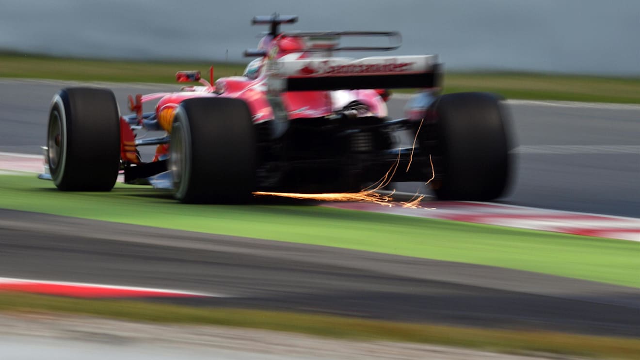 Sebastian Vettel (GER) Ferrari SF70-H sparks at Formula One World Championship, Rd5, Spanish Grand Prix, Practice, Barcelona, Spain, Friday 12 May 2017. © Sutton Motorsport Images