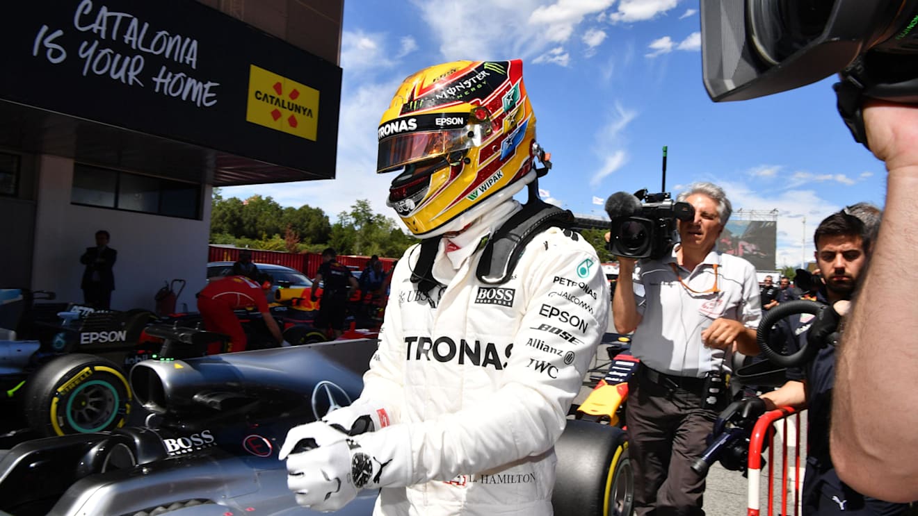 Pole sitter Lewis Hamilton (GBR) Mercedes AMG F1 in parc ferme at Formula One World Championship, Rd5, Spanish Grand Prix, Qualifying, Barcelona, Spain, Saturday 13 May 2017. © Sutton Motorsport Images