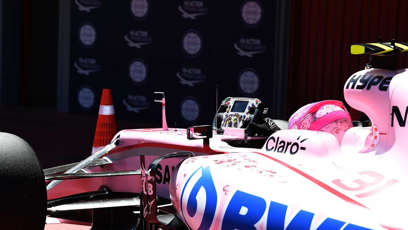 Esteban Ocon (FRA) Force India F1 in parc ferme at Formula One World Championship, Rd5, Spanish Grand Prix, Qualifying, Barcelona, Spain, Saturday 13 May 2017. © Sutton Motorsport Images