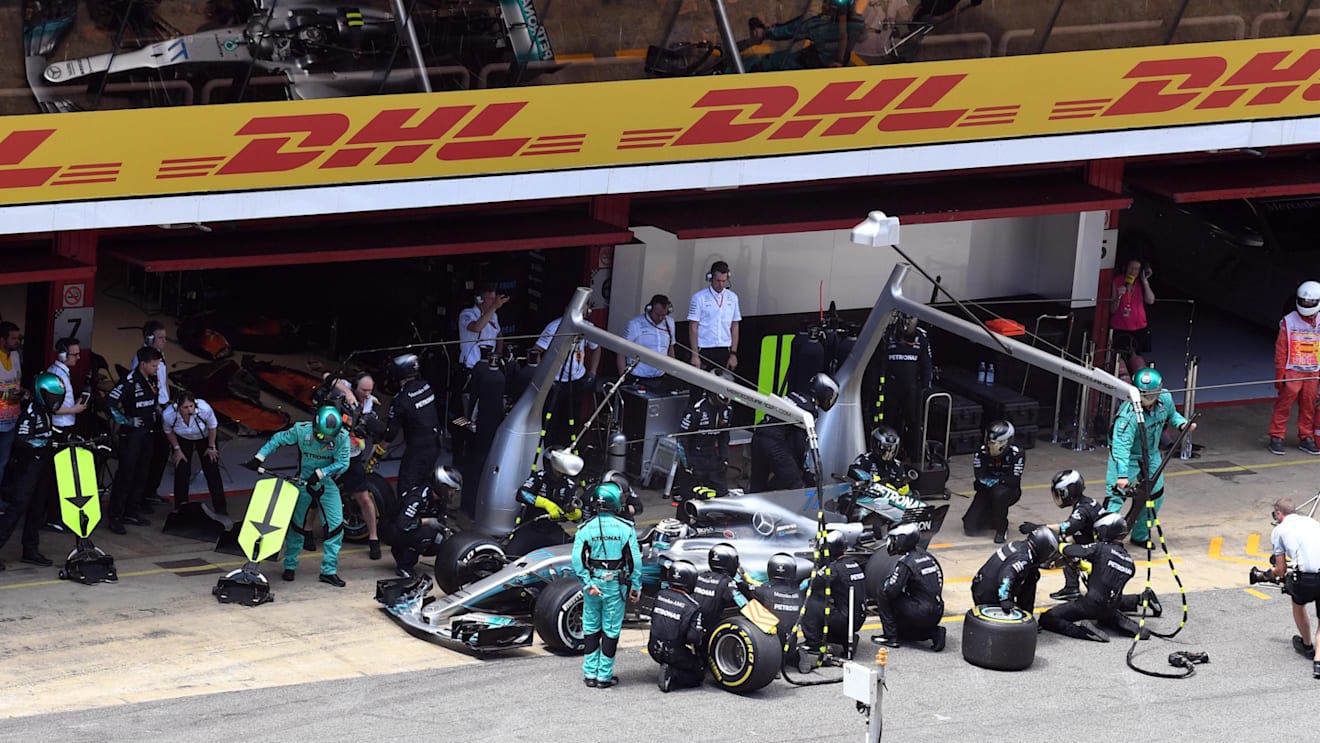 Valtteri Bottas (FIN) Mercedes-Benz F1 W08 Hybrid makes a pitstop at Formula One World Championship, Rd5, Spanish Grand Prix, Race, Barcelona, Spain, Sunday 14 May 2017. © Sutton Motorsport Images
