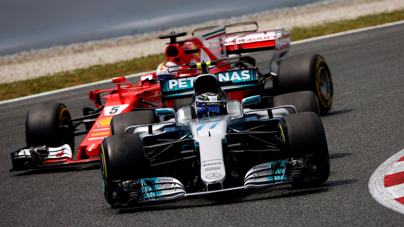 Valtteri Bottas (FIN) Mercedes-Benz F1 W08 Hybrid leads Sebastian Vettel (GER) Ferrari SF70-H at Formula One World Championship, Rd5, Spanish Grand Prix, Race, Barcelona, Spain, Sunday 14 May 2017. © Sutton Motorsport Images