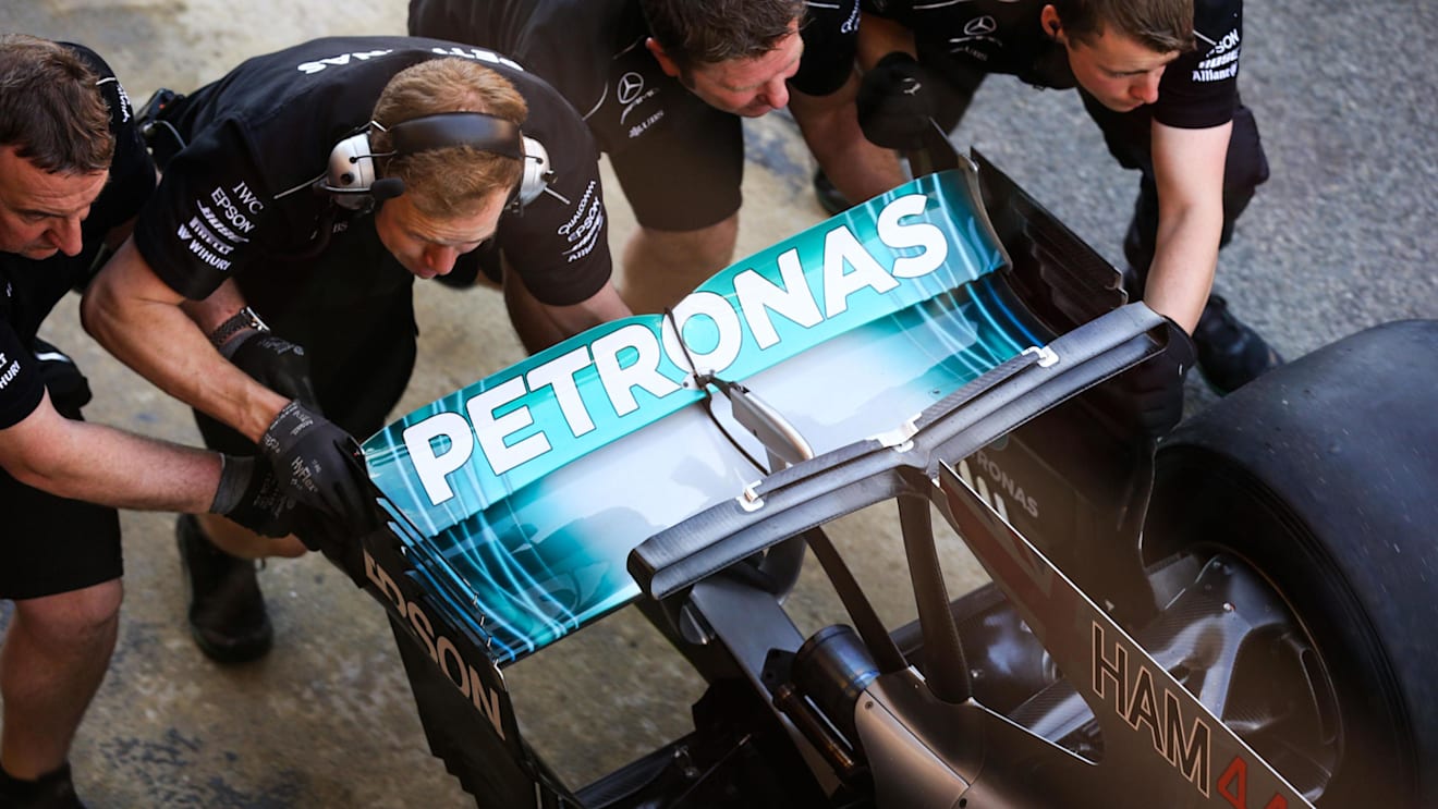 Mercedes AMG F1 W08 rear wing at Formula One World Championship, Rd5, Spanish Grand Prix, Preparations, Barcelona, Spain, Thursday 11 May 2017. © Sutton Motorsport Images