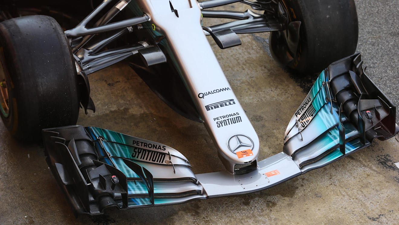 Mercedes AMG F1 W08 nose and front wing detail at Formula One World Championship, Rd5, Spanish Grand Prix, Preparations, Barcelona, Spain, Thursday 11 May 2017. © Sutton Motorsport Images