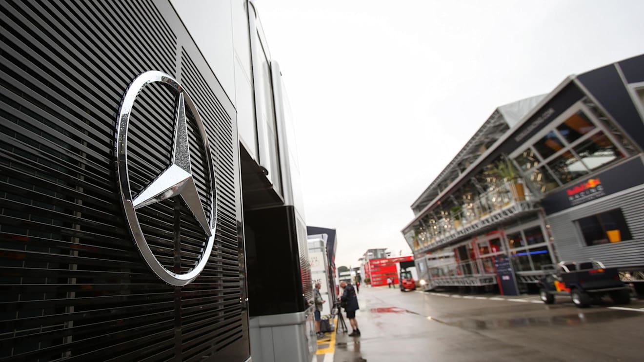 Paddock and Mercedes logo at Formula One World Championship, Rd5, Spanish Grand Prix, Preparations, Barcelona, Spain, Thursday 11 May 2017. © Sutton Motorsport Images