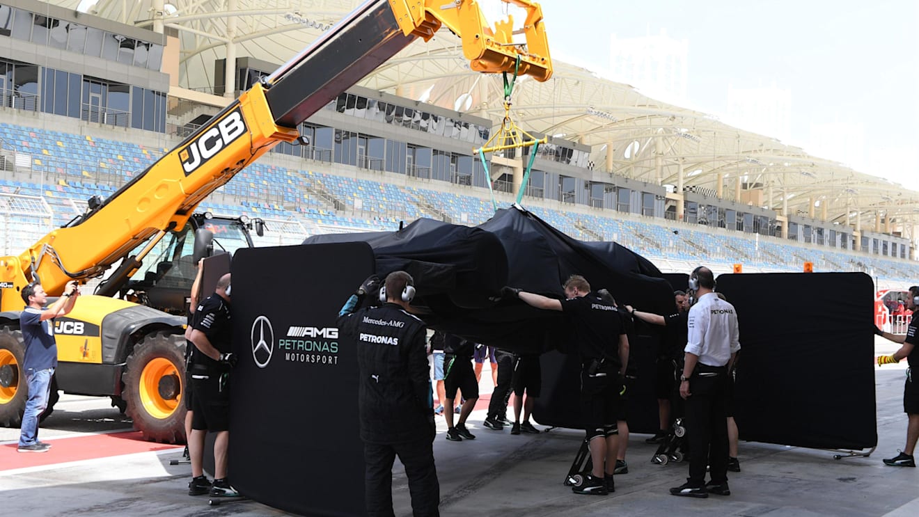 The car of Lewis Hamilton (GBR) Mercedes-Benz F1 W08 Hybrid is recovered to the pits at Formula One Testing, Day One, Bahrain International Circuit, Sakhir, Bahrain, Tuesday 18 April 2017. © Sutton Motorsport Images