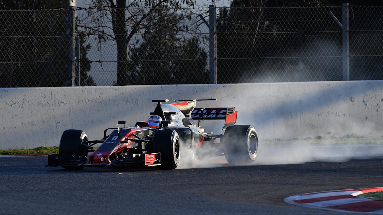 Romain Grosjean (FRA) Haas VF-17 locks up at Formula One Testing, Day Four, Barcelona, Spain, 2 March 2017. © Sutton Images