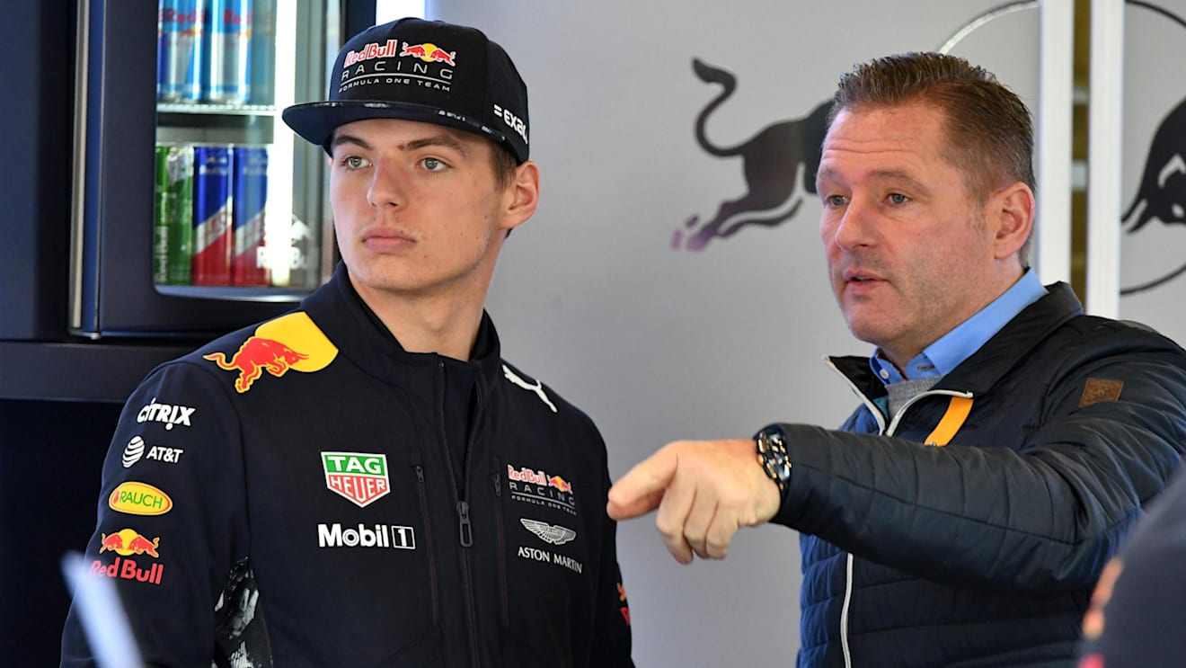 Max Verstappen (NED) Red Bull Racing and Jos Verstappen (NDL) at Formula One Testing, Day One, Barcelona, Spain, 27 February 2017. © Sutton Images