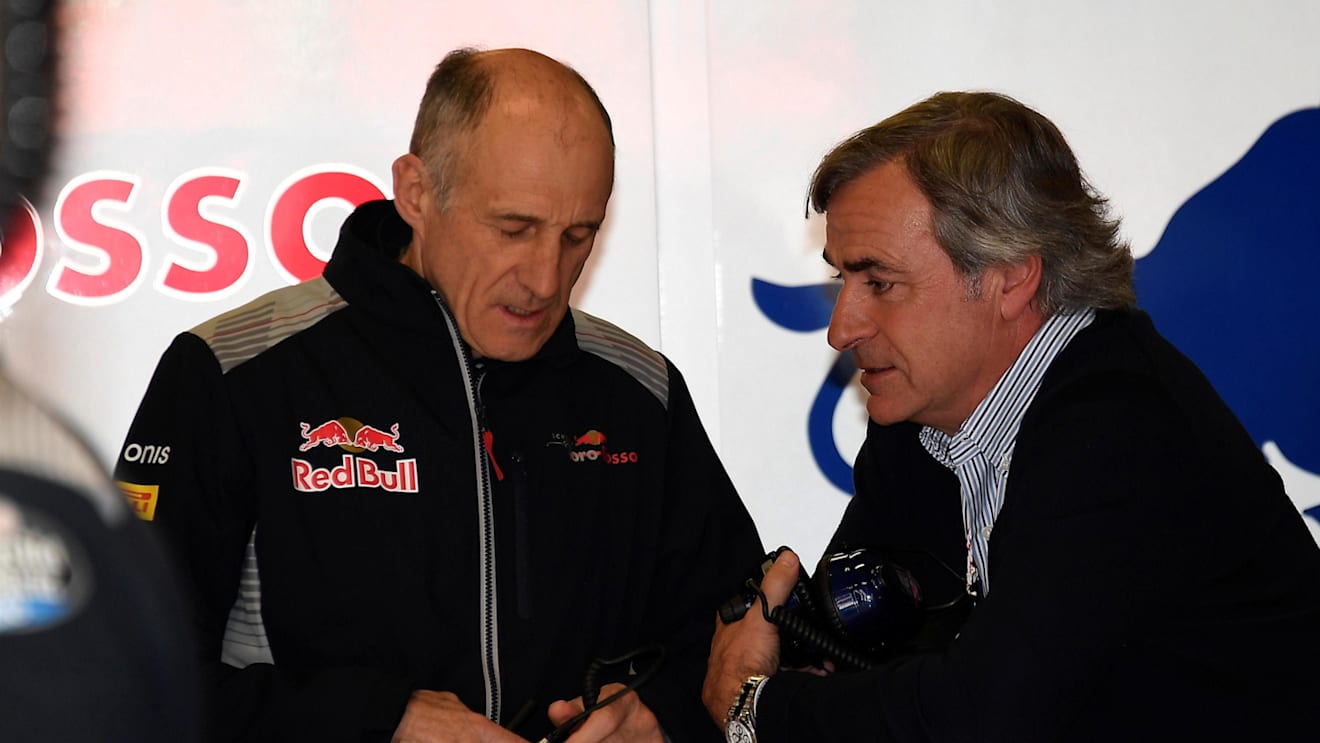 Franz Tost (AUT) Scuderia Toro Rosso Team Principal and Carlos Sainz (ESP) at Formula One Testing, Day Three, Barcelona, Spain, 1 March 2017. © Sutton Images
