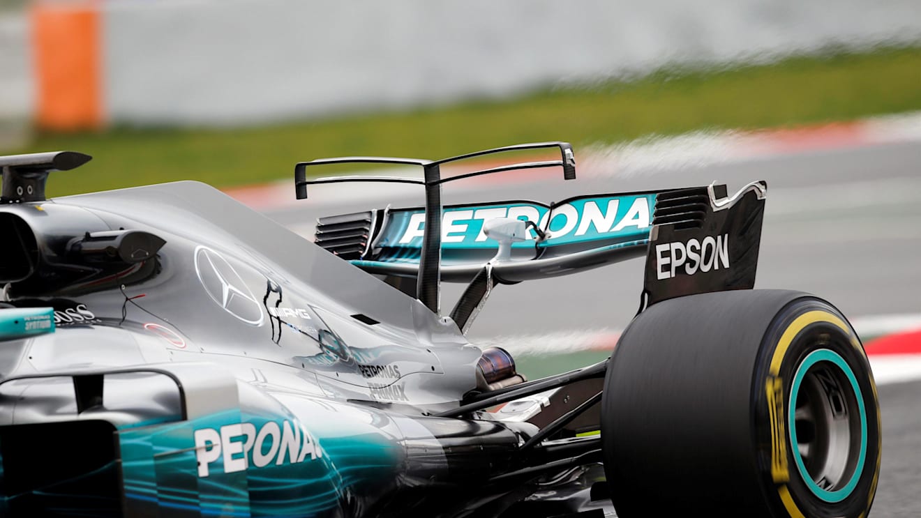 Mercedes-Benz F1 W08 Hybrid rear wing at Formula One Testing, Day Two, Barcelona, Spain, 28 February 2017. © Sutton Images