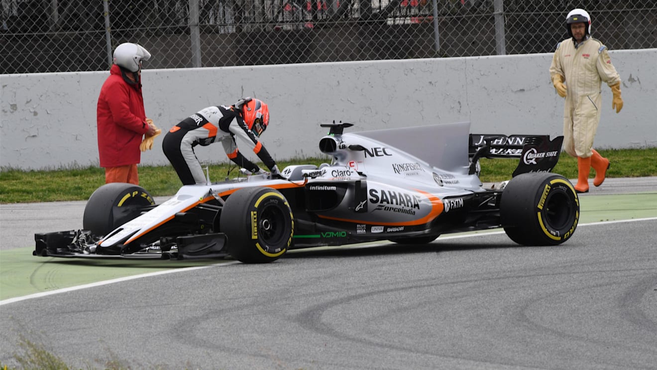 Esteban Ocon (FRA) Force India VJM10 stops on track at Formula One Testing, Day Two, Barcelona, Spain, 28 February 2017. © Sutton Images