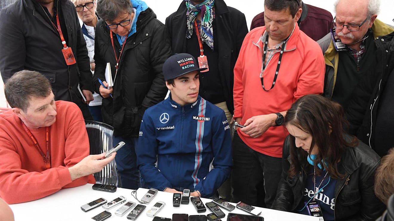 Lance Stroll (CDN) Williams talks with the media at Formula One Testing, Day Two, Barcelona, Spain, 28 February 2017. © Sutton Images