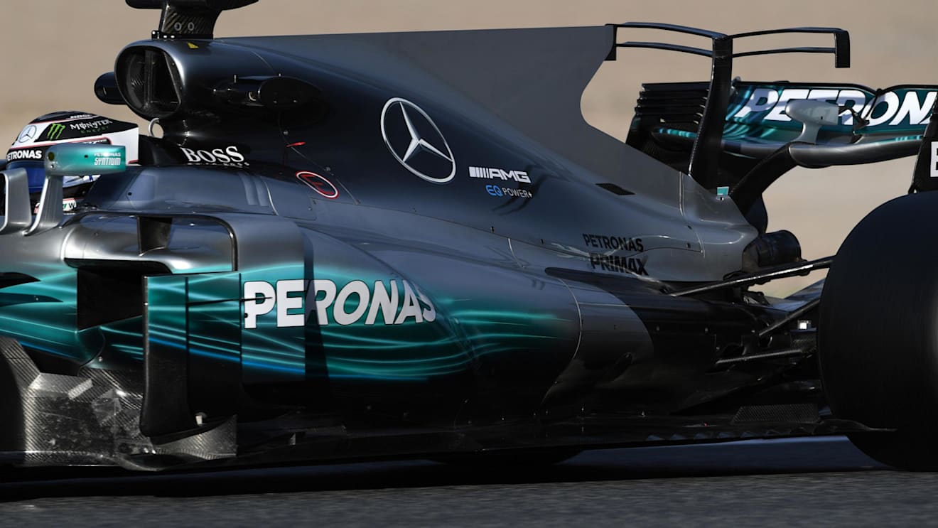 Valtteri Bottas (FIN) Mercedes-Benz F1 W08 Hybrid rear wing detail at Formula One Testing, Day Two, Barcelona, Spain, 28 February 2017. © Sutton Images