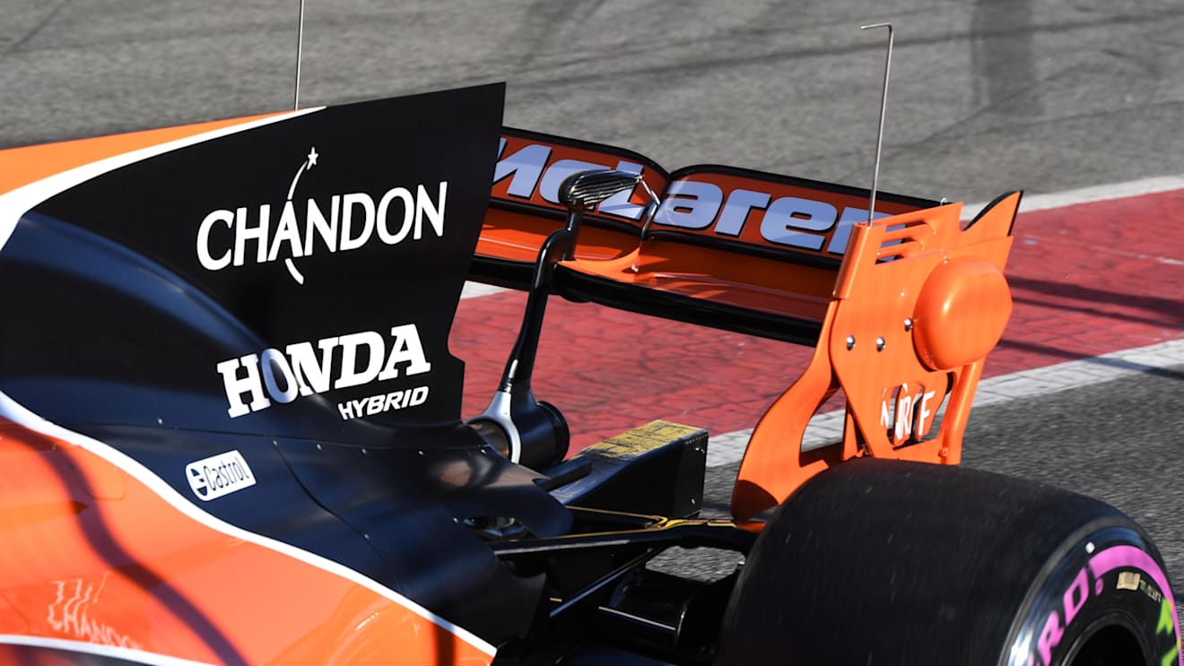 Stoffel Vandoorne (BEL) McLaren MCL32 rear wing detail at Formula One Testing, Day One, Barcelona, Spain, 7 March 2017. © Sutton Images