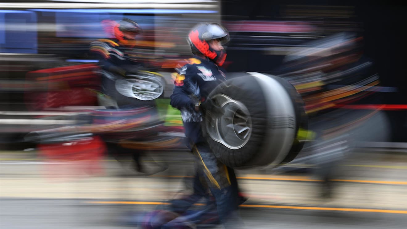 Red Bull Racing mechanics prepare for a pit stop at Formula One Testing, Day Two, Barcelona, Spain, 8 March 2017. © Sutton Images