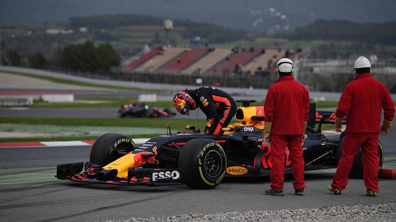 Max Verstappen (NED) Red Bull Racing RB13 stops on track at Formula One Testing, Day Two, Barcelona, Spain, 8 March 2017. © Sutton Images