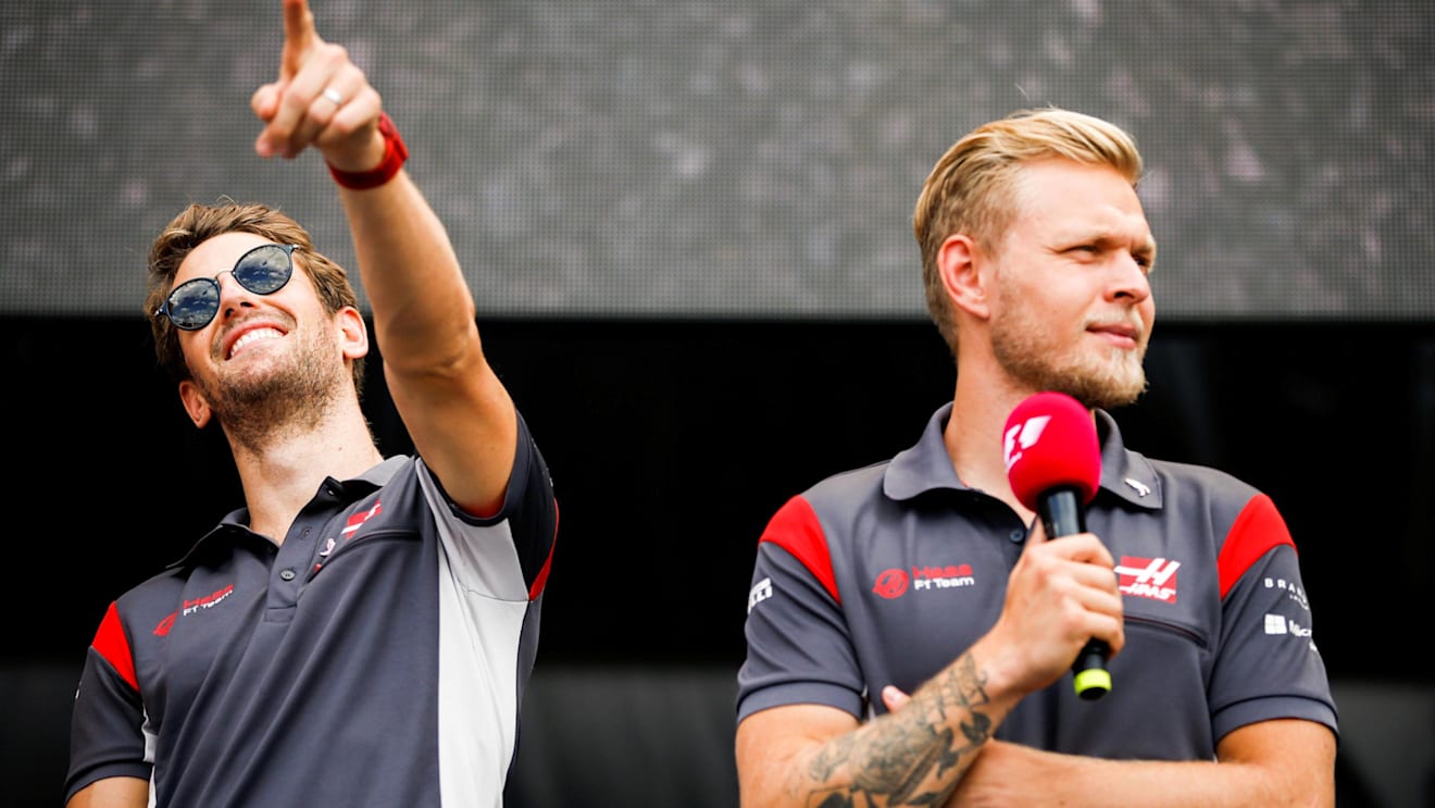 Romain Grosjean (FRA) Haas F1 and Kevin Magnussen (DEN) Haas F1 at Formula One World Championship, Rd17, United States Grand Prix, Qualifying, Circuit of the Americas, Austin, Texas, USA, Saturday 21 October 2017. © Zak Mauger/LAT/Sutton Images