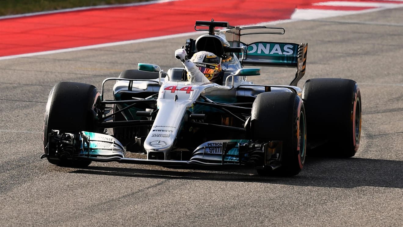Pole sitter Lewis Hamilton (GBR) Mercedes-Benz F1 W08 Hybrid celebrates in parc ferme at Formula One World Championship, Rd17, United States Grand Prix, Qualifying, Circuit of the Americas, Austin, Texas, USA, Saturday 21 October 2017. © Mark Sutton/Sutton Images