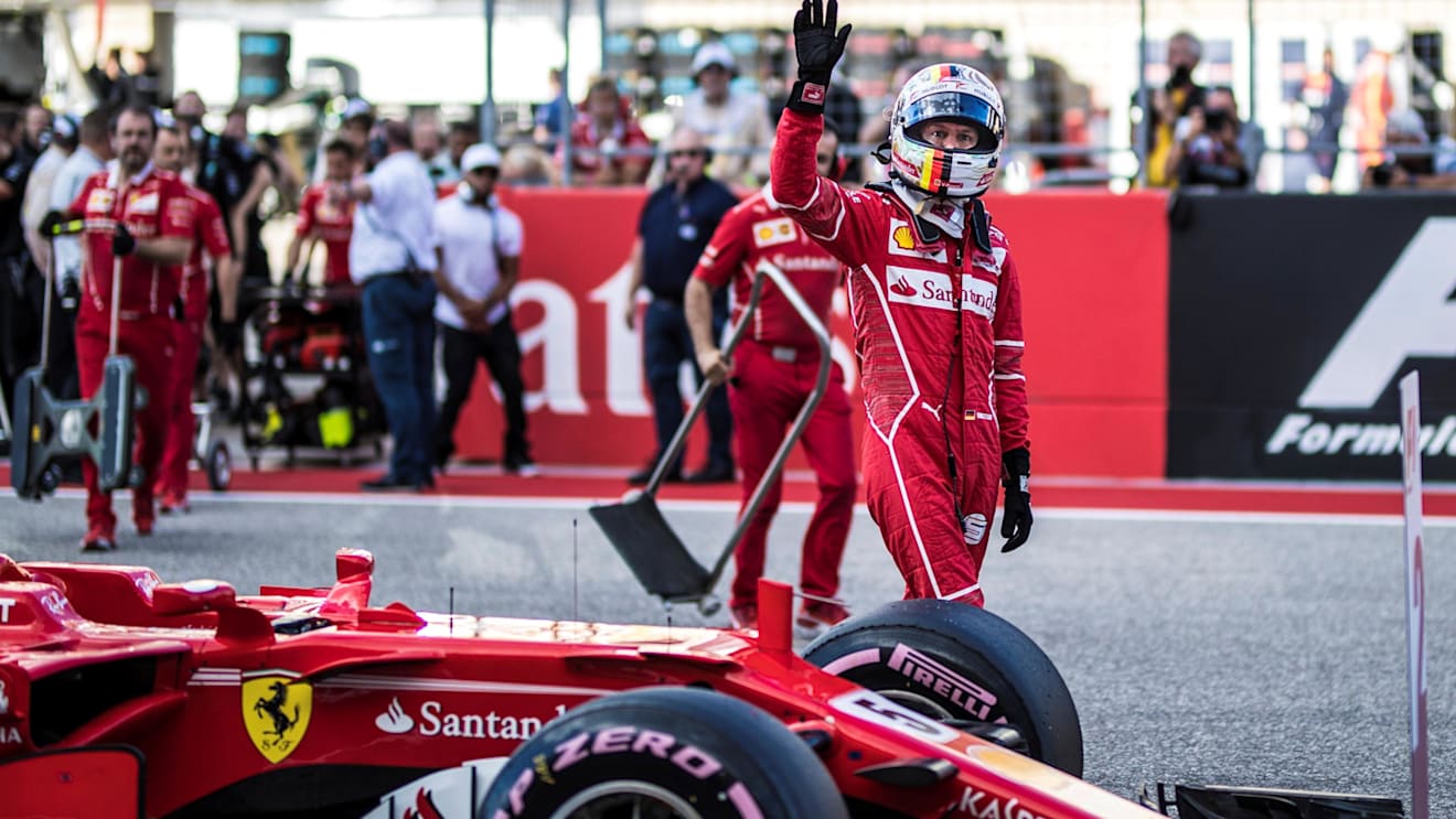 Sebastian Vettel (GER) Ferrari celebrates in parc ferme at Formula One World Championship, Rd17, United States Grand Prix, Qualifying, Circuit of the Americas, Austin, Texas, USA, Saturday 21 October 2017. © Manuel Goria/Sutton Images