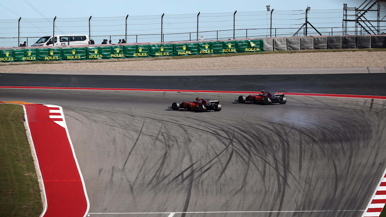 Sebastian Vettel (GER) Ferrari SF70-H and Kimi Raikkonen (FIN) Ferrari SF70-H at Formula One World Championship, Rd17, United States Grand Prix, Race, Circuit of the Americas, Austin, Texas, USA, Sunday 22 October 2017. © Kym Illman/Sutton Images