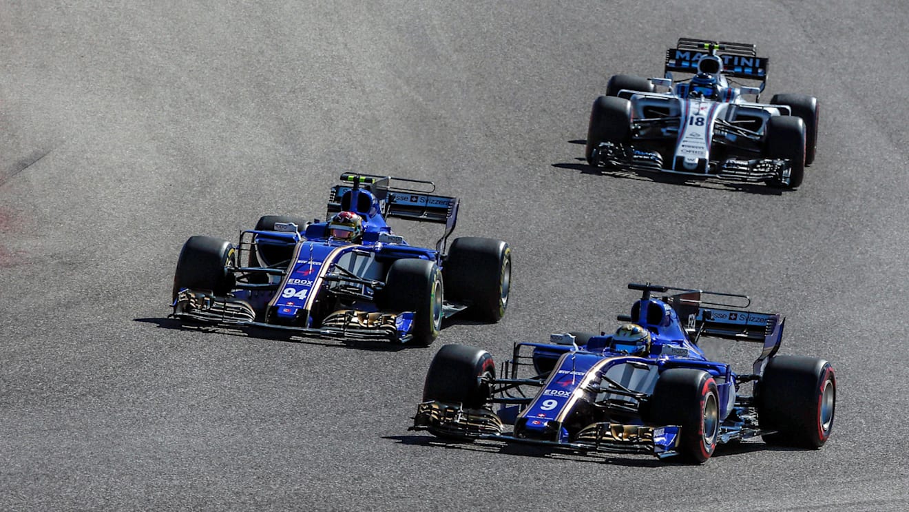 Marcus Ericsson (SWE) Sauber C36 and Pascal Wehrlein (GER) Sauber C36 at Formula One World Championship, Rd17, United States Grand Prix, Race, Circuit of the Americas, Austin, Texas, USA, Sunday 22 October 2017. © Manuel Goria/Sutton Images