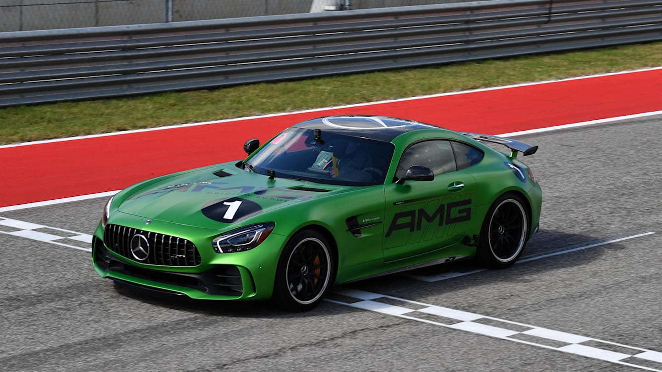 Lewis Hamilton (GBR) Mercedes AMG F1 and Usian Bolt (JAM) Mercedes AMG GTS at Formula One World Championship, Rd17, United States Grand Prix, Race, Circuit of the Americas, Austin, Texas, USA, Sunday 22 October 2017. © Mark Sutton/Sutton Images