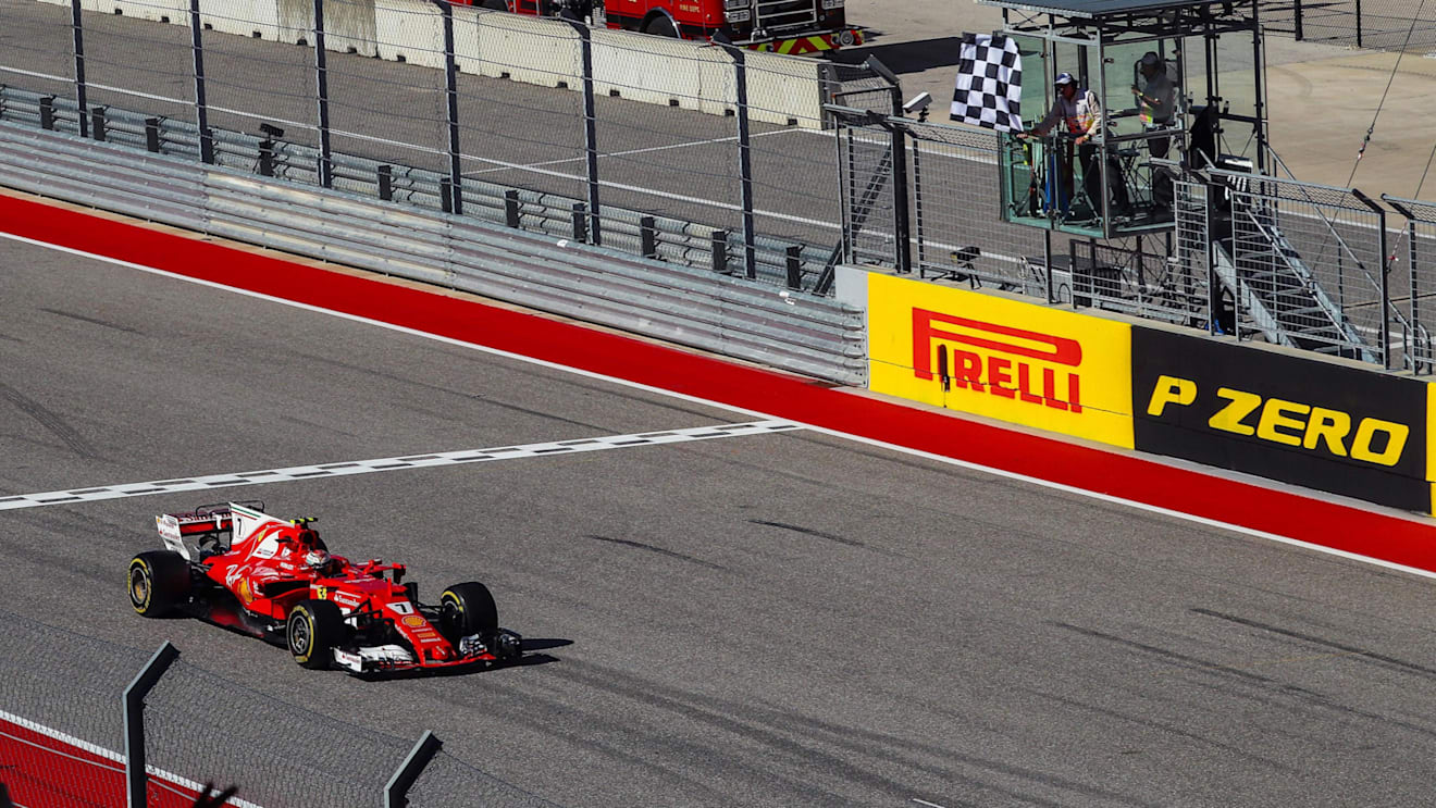 Kimi Raikkonen (FIN) Ferrari SF70-H crosses the line at Formula One World Championship, Rd17, United States Grand Prix, Race, Circuit of the Americas, Austin, Texas, USA, Sunday 22 October 2017. © Kym Illman/Sutton Images
