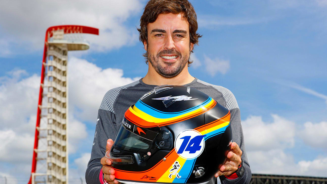 Fernando Alonso (ESP) McLaren with his special edition helmet at Formula One World Championship, Rd17, United States Grand Prix, Preparations, Circuit of the Americas, Austin, Texas, USA, Thursday 19 October 2017. © Steven Tee/LAT/Sutton Images