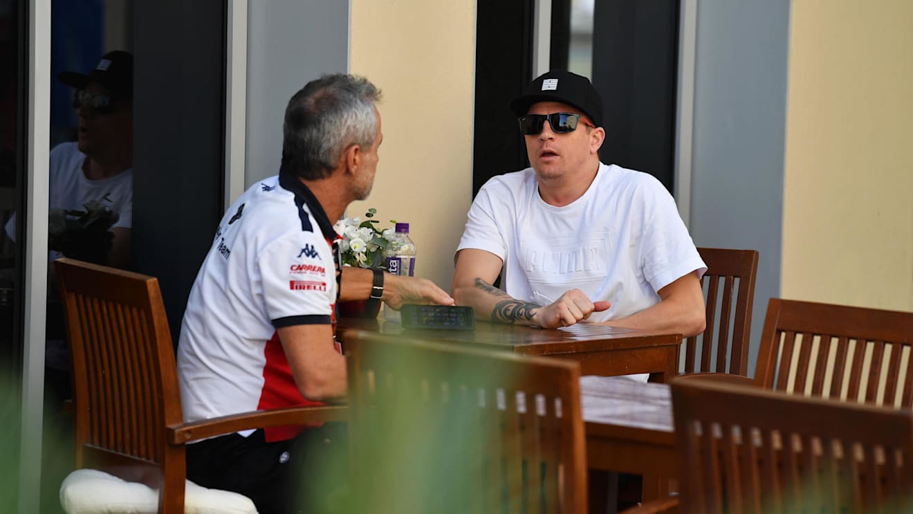 Kimi Raikkonen, Alfa Romeo Sauber F1 Team and Beat Zehnder, Alfa Romeo Sauber F1 Team Manager at Formula One Testing, Day One, Yas Marina Circuit, Abu Dhabi, UAE, Tuesday 27 November 2018.