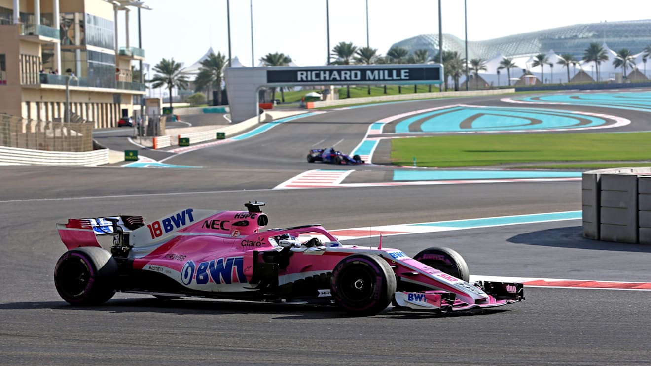 Lance Stroll, Racing Point Force India VJM11 at Formula One Testing, Day Two, Yas Marina Circuit, Abu Dhabi, UAE, Wednesday 28 November 2018.