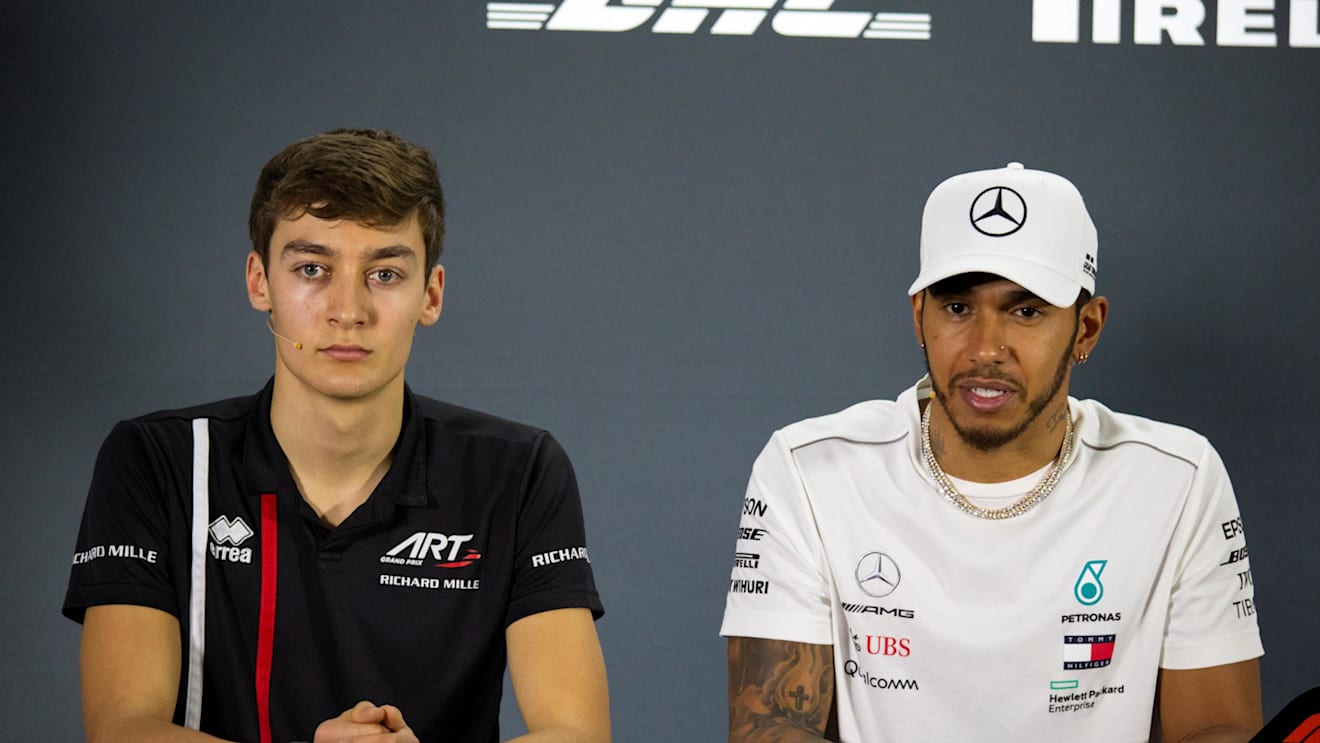 Esteban Ocon, Racing Point Force India and Lewis Hamilton, Mercedes AMG F1 in the press conference at Formula One World Championship, Rd21, Abu Dhabi Grand Prix, Preparations, Yas Marina Circuit, Abu Dhabi, UAE, Thursday 22 November 2018.