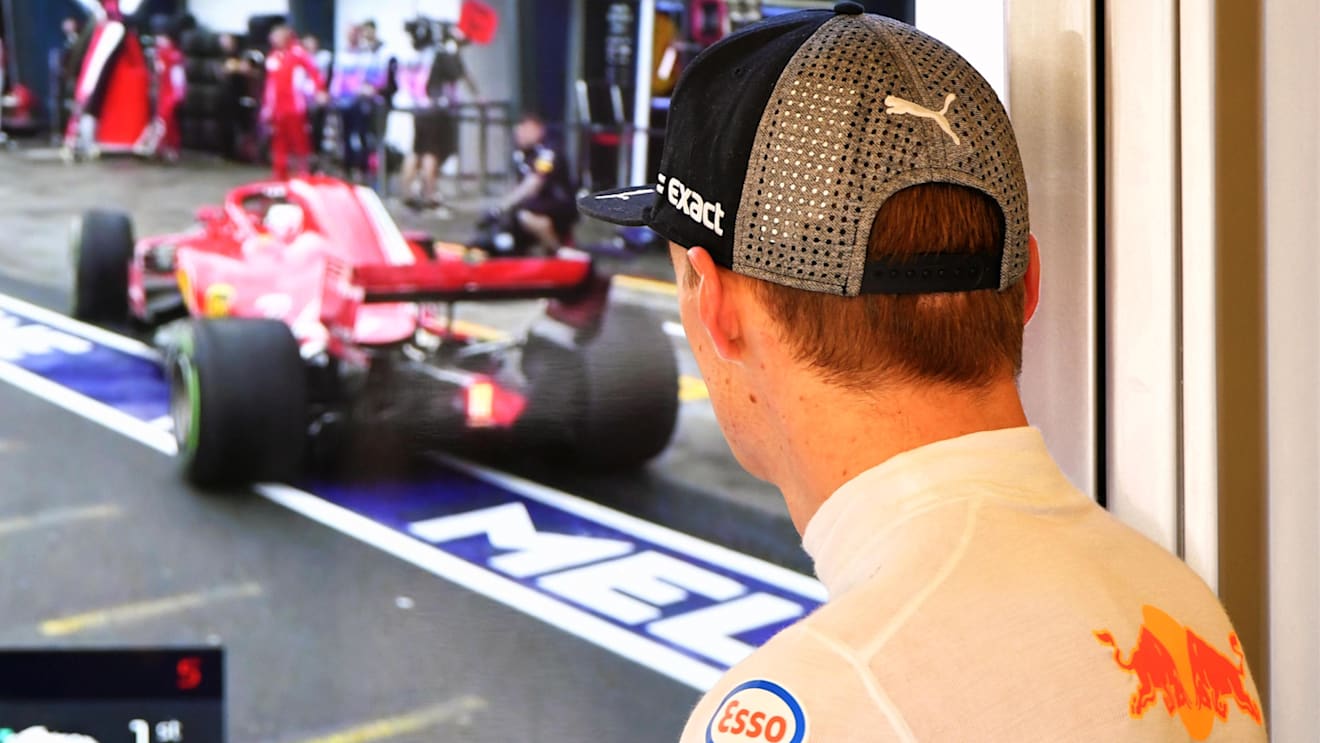Max Verstappen (NED) Red Bull Racing watches the garage TV at Formula One World Championship, Rd1, Australian Grand Prix, Qualifying, Melbourne, Australia, Saturday 24 March 2018. © Mark Sutton/Sutton Images
