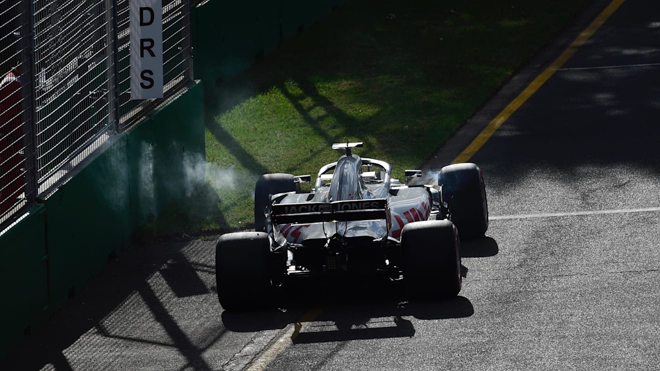 Romain Grosjean (FRA) Haas VF-18 retires from the race at Formula One World Championship, Rd1, Australian Grand Prix, Race, Melbourne, Australia, Sunday 25 March 2018. © Jerry Andre/Sutton Images