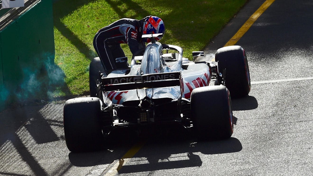 Romain Grosjean (FRA) Haas VF-18 retires from the race at Formula One World Championship, Rd1, Australian Grand Prix, Race, Melbourne, Australia, Sunday 25 March 2018. © Jerry Andre/Sutton Images