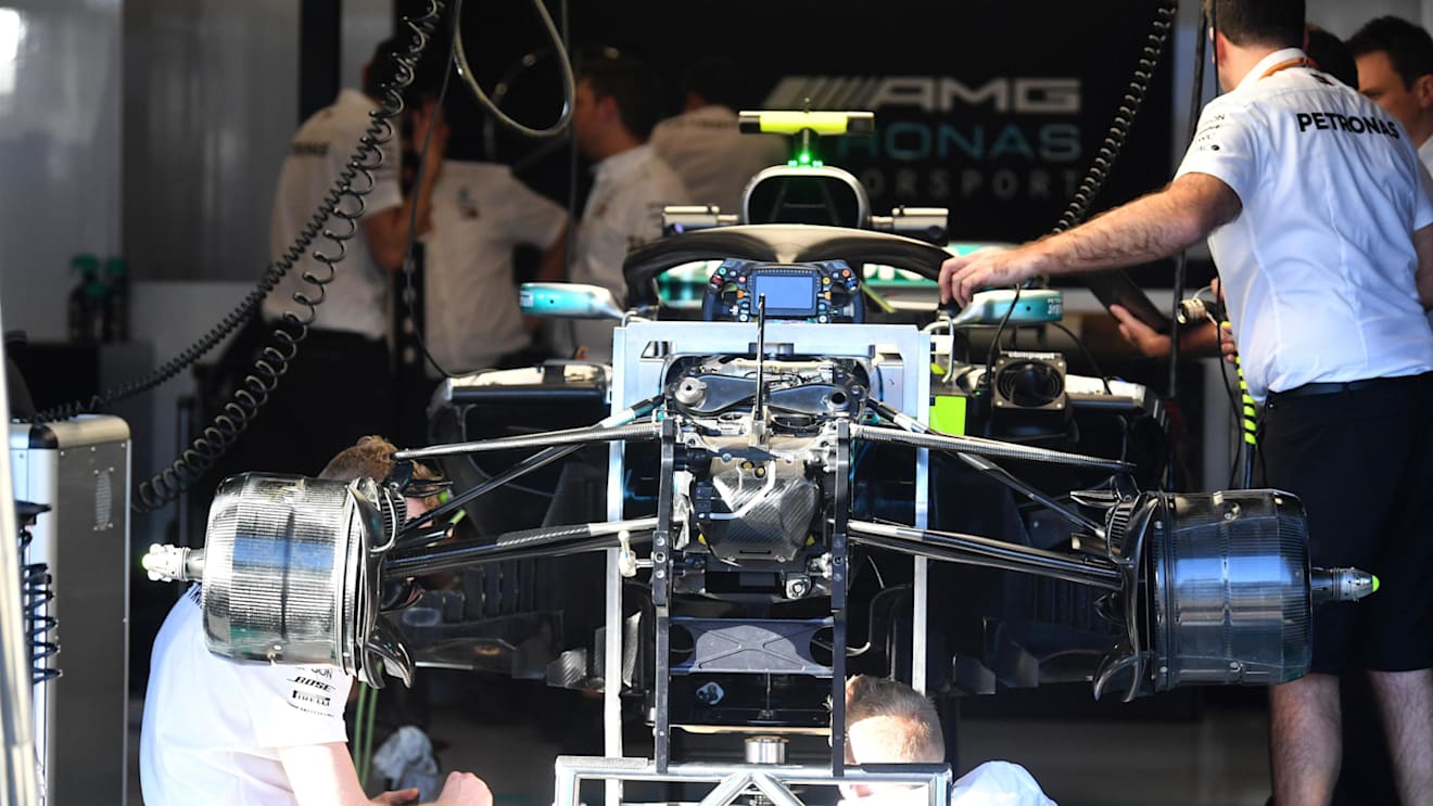 Mercedes-AMG F1 W09 EQ Power+ in the garage at Formula One World Championship, Rd1, Australian Grand Prix, Preparations, Melbourne, Australia, Thursday 22 March 2018. © Mark Sutton/Sutton Images