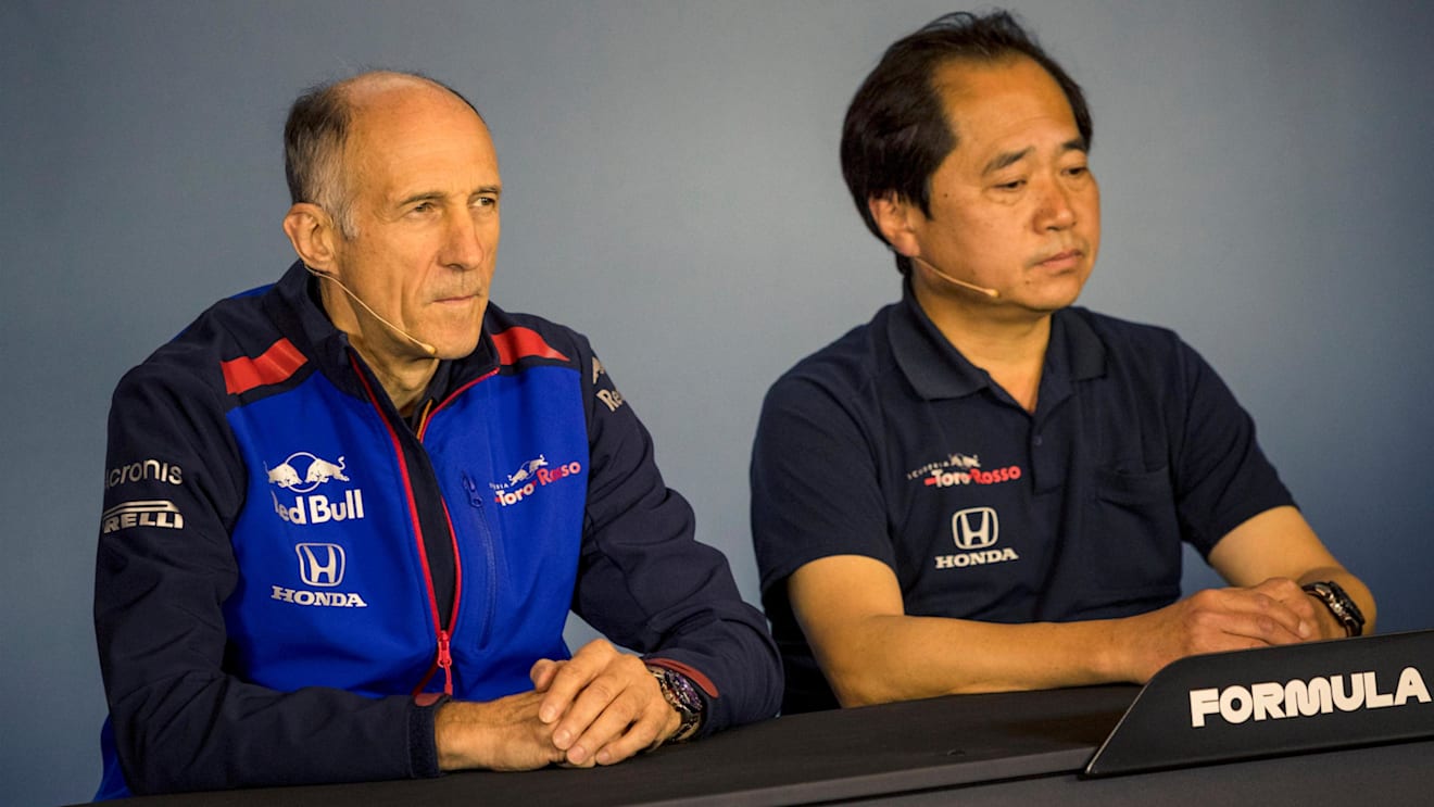 Franz Tost (AUT) Scuderia Toro Rosso Team Principal and Toyoharu Tanabe (JPN) Honda F1 Technical Director in the Press Conference at Formula One World Championship, Rd9, Austrian Grand Prix, Practice, Spielberg, Austria, Friday 29 June 2018. © Manuel Goria/Sutton Images
