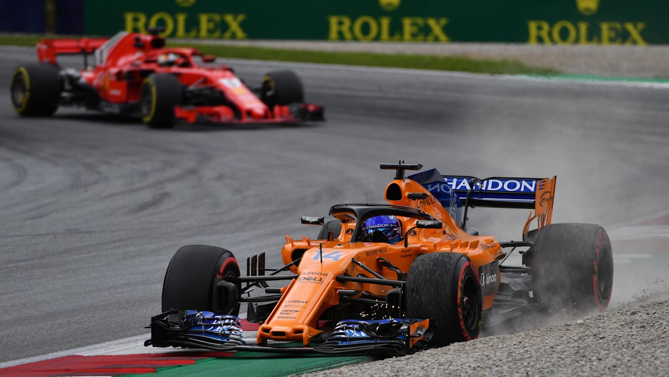 Fernando Alonso (ESP) McLaren MCL33 runs wide at Formula One World Championship, Rd9, Austrian Grand Prix, Practice, Spielberg, Austria, Friday 29 June 2018. © Mark Sutton/Sutton Images