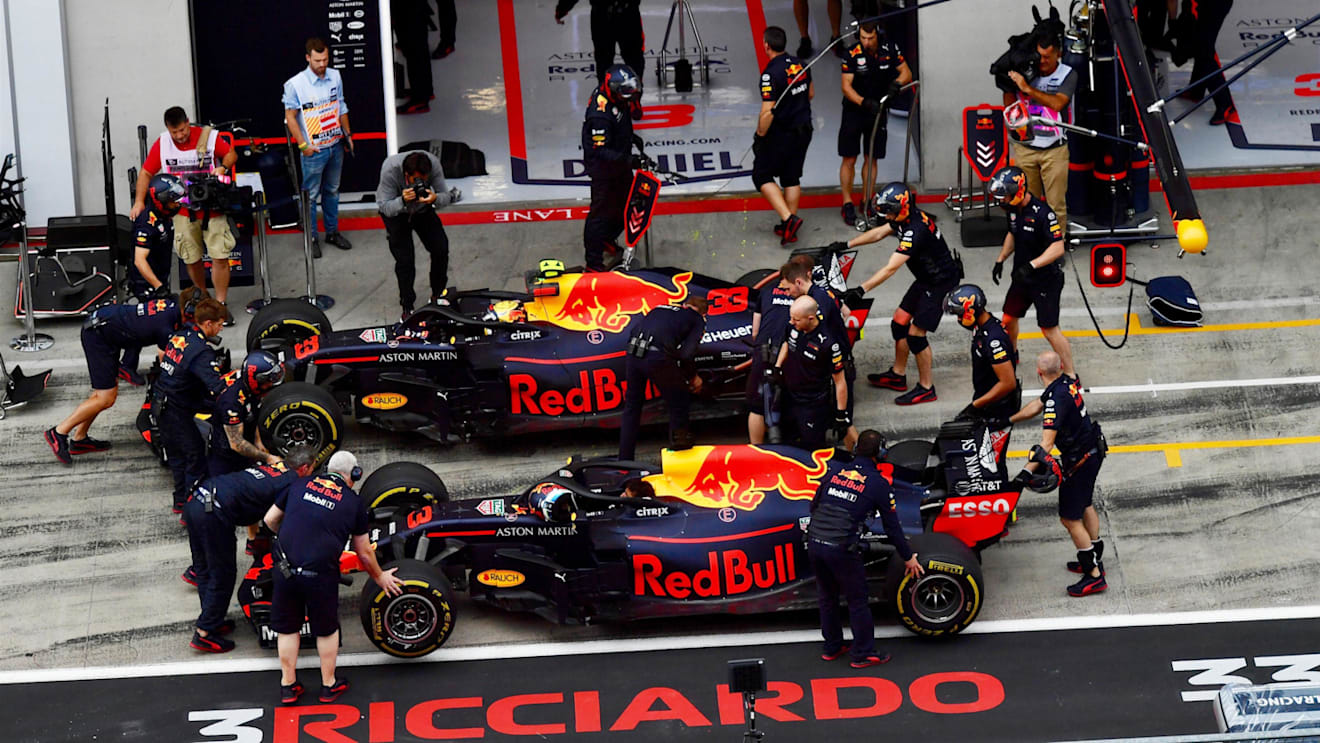 Max Verstappen (NED) Red Bull Racing RB14 and Daniel Ricciardo (AUS) Red Bull Racing RB14 at Formula One World Championship, Rd9, Austrian Grand Prix, Practice, Spielberg, Austria, Friday 29 June 2018. © Jerry Andre/Sutton Images