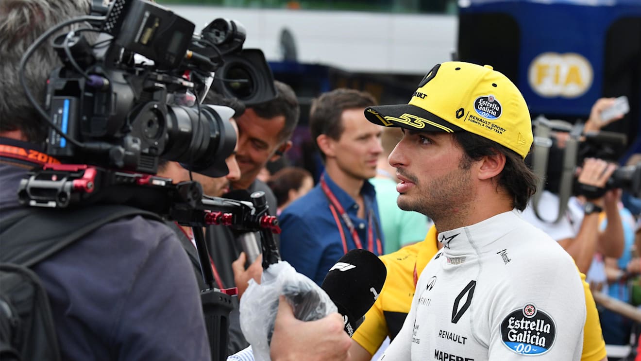 Carlos Sainz (ESP) Renault Sport F1 Team talks with the media at Formula One World Championship, Rd9, Austrian Grand Prix, Qualifying, Spielberg, Austria, Saturday 30 June 2018. © Mark Sutton/Sutton Images