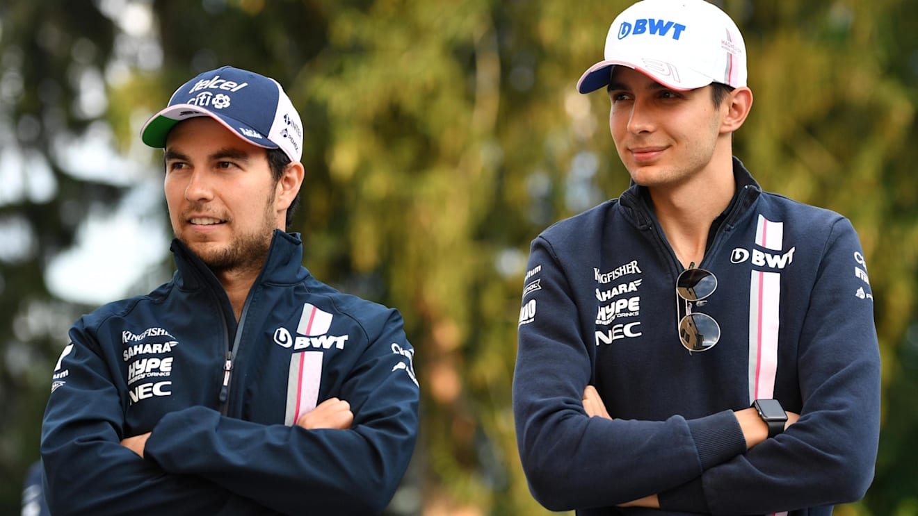 Sergio Perez (MEX) Force India and Esteban Ocon (FRA) Force India F1 at Formula One World Championship, Rd9, Austrian Grand Prix, Qualifying, Spielberg, Austria, Saturday 30 June 2018. © Jerry Andre/Sutton Images